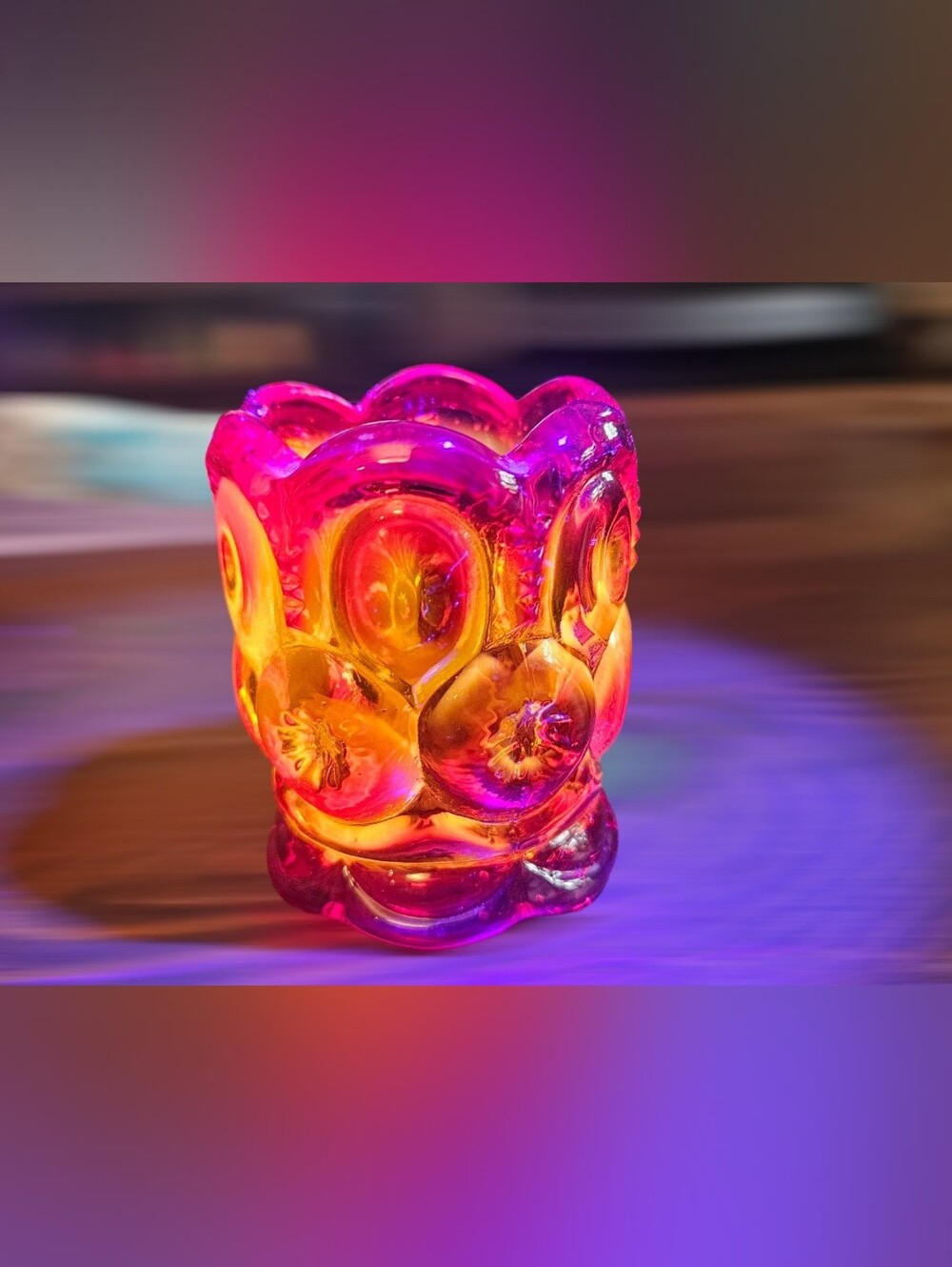 Vintage L.E. Smith "Moon and Star" Amberina Glass Toothpick Holder